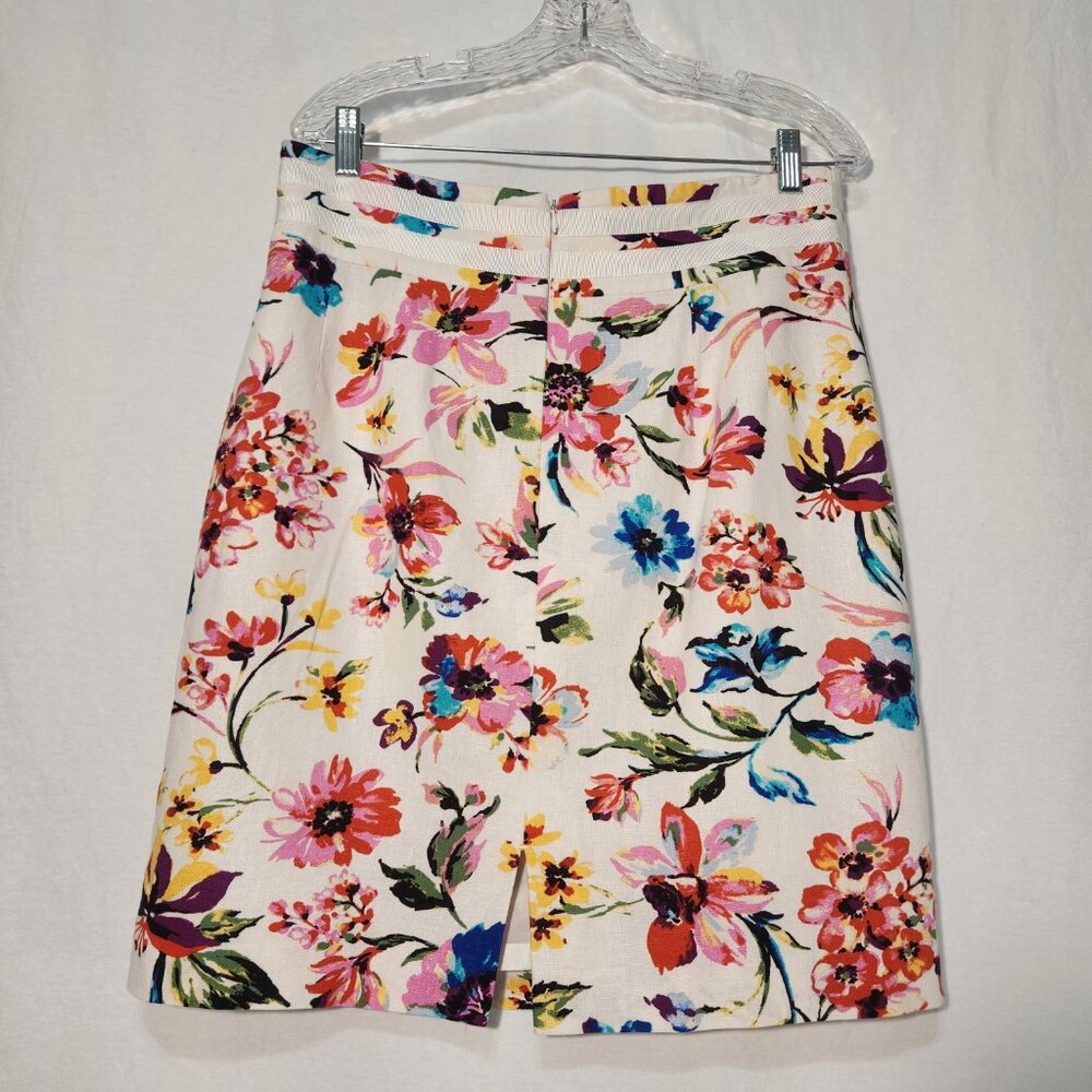 ISABELLA DeMARCO Feminine Romantic Linen Blend Ivory Floral Print Skirt Size 12. - Picture 4 of 16